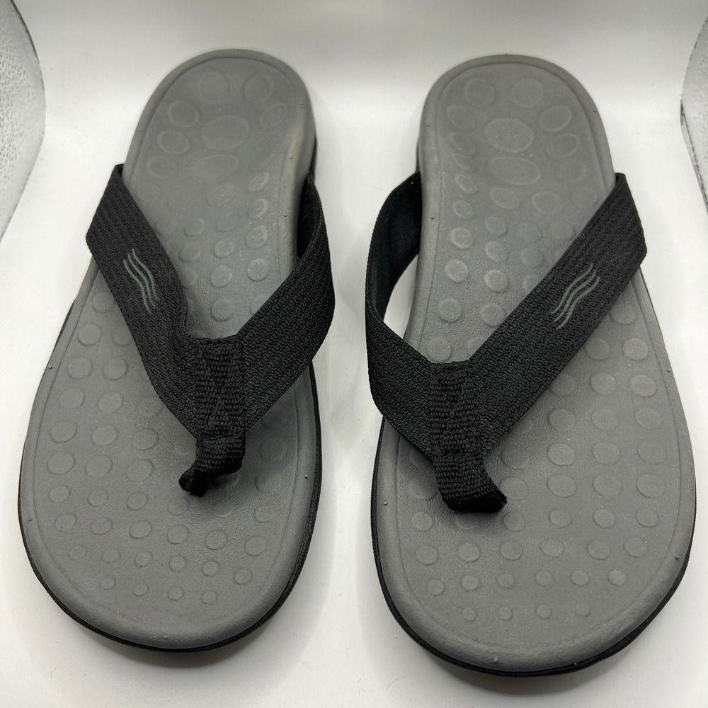 Vionic Wave Flip Flop Sandals Size M7 W8 Black Grey Excellent Orthotic Support